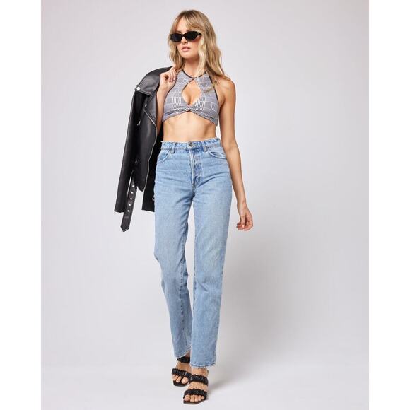 L*Space Jessy High Neck Cutout Bikini Top Best I Ever Plaid Size Large NEW! - Picture 3 of 8